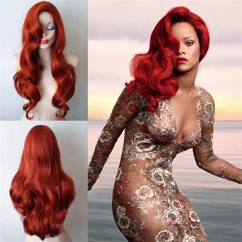 Amazon Europe and America Foreign Trade Princess Ariel Mermaid Red Wig Female Long Curly Anime COS Wig Set