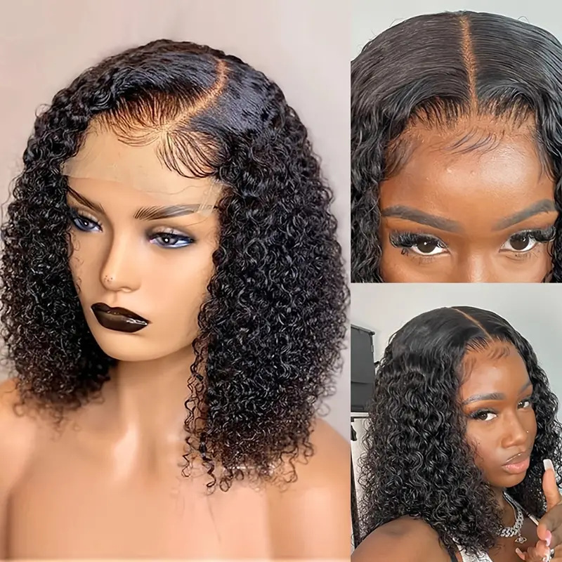 Front Lace Wig Lace Bob Wig Black Female Small Curly Short Curly Hair Explosion Head Fluffy Natural Full Headset