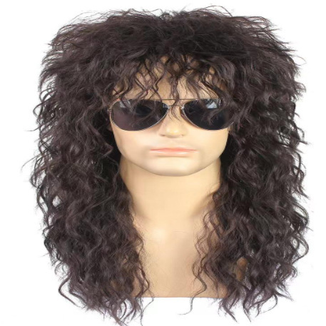 European and American men's wig punk rock long curly hair Halloween heavy metal makeup ball wig European and American men's wig punk rock long curly hair Halloween heavy metal makeup ball wig