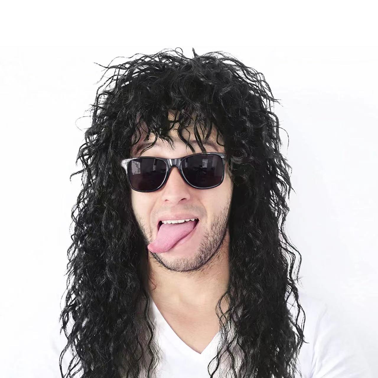 80s men's wig punk rock wig long curly hair men and women fluffy heavy metal rocker wig
