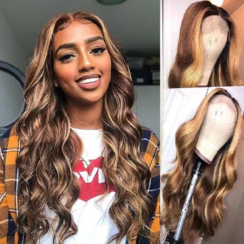 Front lace wig African black hot selling long curly hair gradually changing color, big waves, small curly tube wig set in stock