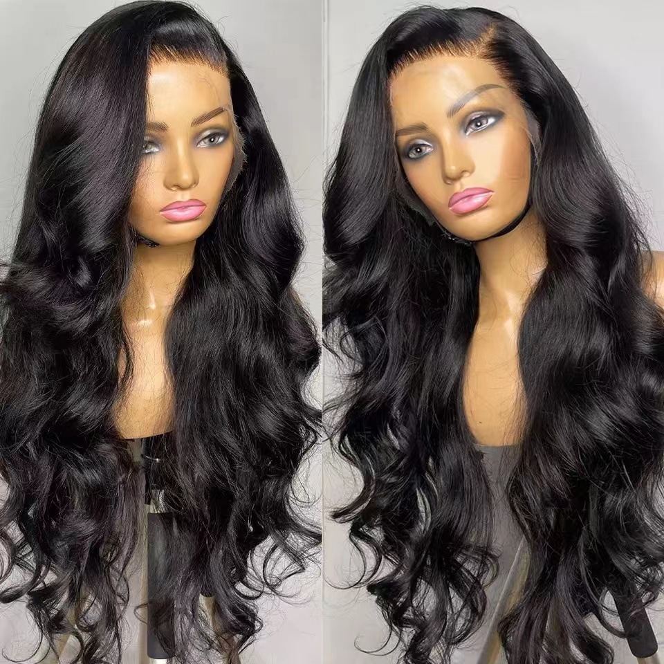 Front lace wig, European and American women's long roll wig, high-temperature silk synthetic wig, large wave wig, in stock