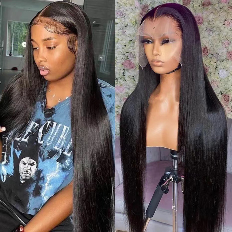 Front lace long straight hair 2024 AliExpress new European and American wig long hair lace wig cover in stock for hair replacement