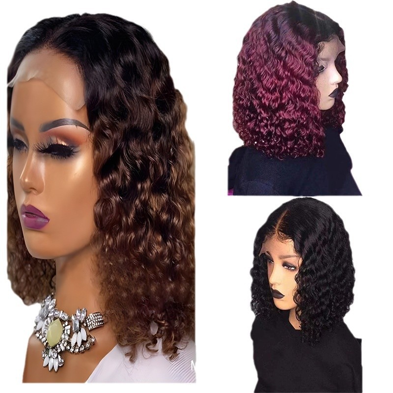 European and American fashion wig women's front lace headband wig dyed gradient African small roll medium long short hair brown European and American fashion wig women's front lace headband wig dyed gradient African small roll medium long short hair brown