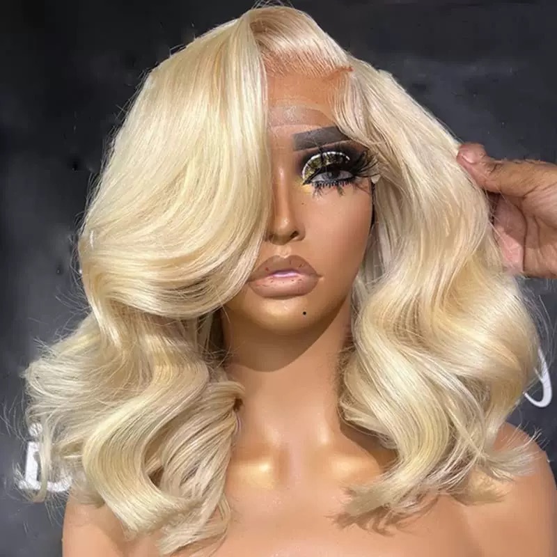 Cross border Amazon lace European and American wig, high-temperature silk synthetic full head cover, off white wavy short curly hair cover