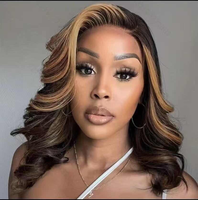 2025 European and American fashion trend short curly hair brown highlights medium split short roll large wave wigs manufacturer wholesale