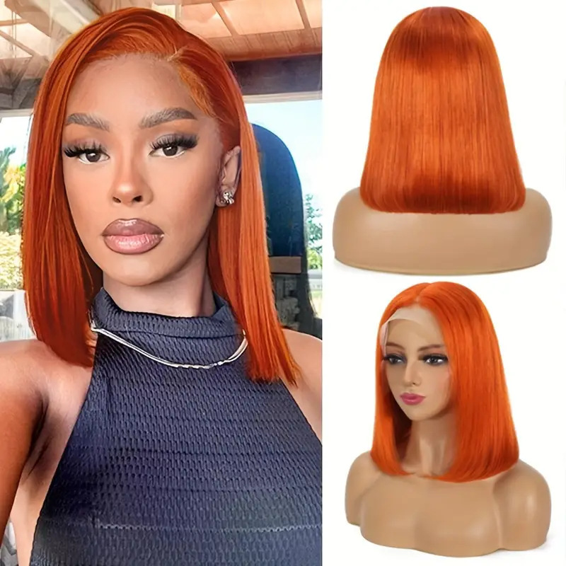 Cross border European and American wig, women's front lace wig, red short hair, buttoned synthetic headband, red lace wig