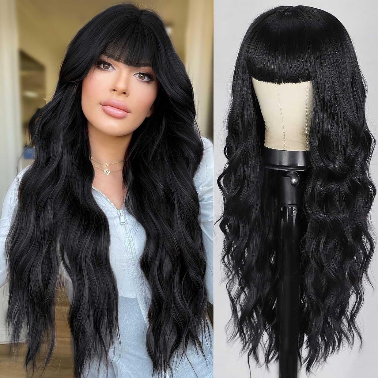 European and American foreign trade wig full head set for women with large waves, long bangs, long curly hair, gradient synthetic wig set wigs