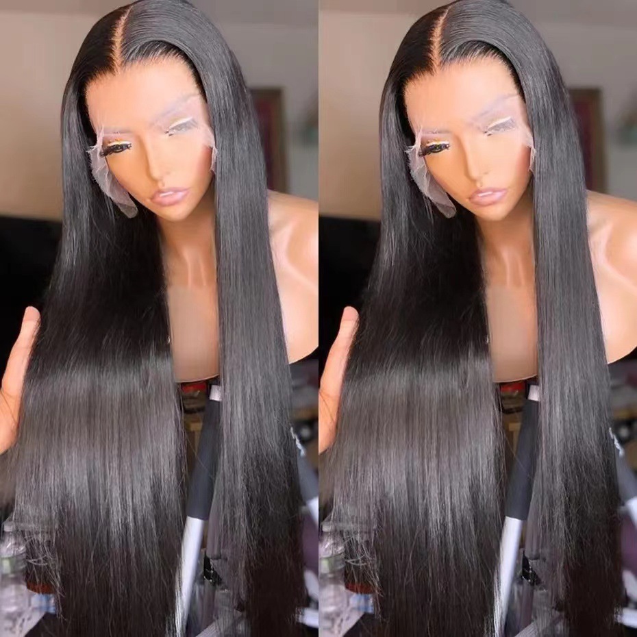 12A wig for women, long straight hair, high temperature silk, front lace straight hair cover, hair hiding simulation full head wig cover