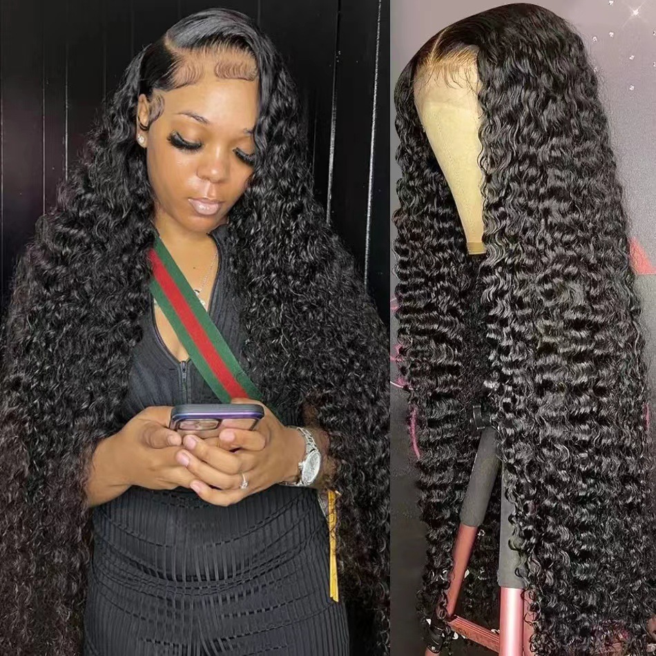 13 * 6 Kinky Lace Front Lace Wig Headset Long Curly Hair Small Curly Wig Human Hair