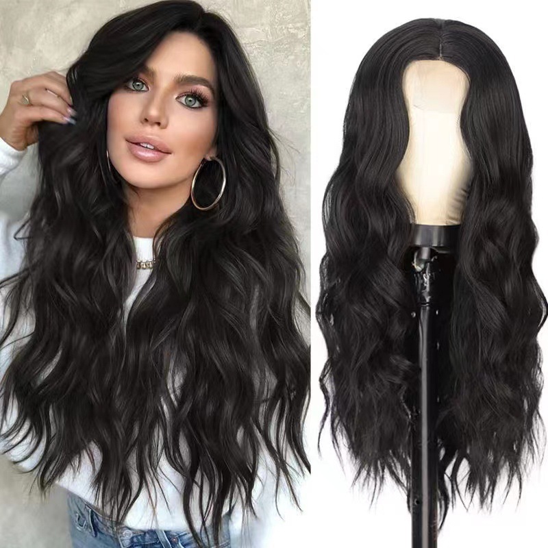 Forehead lace wig, European and American women's wig, long curly hair wig, synthetic water ripple wig, AISI hair