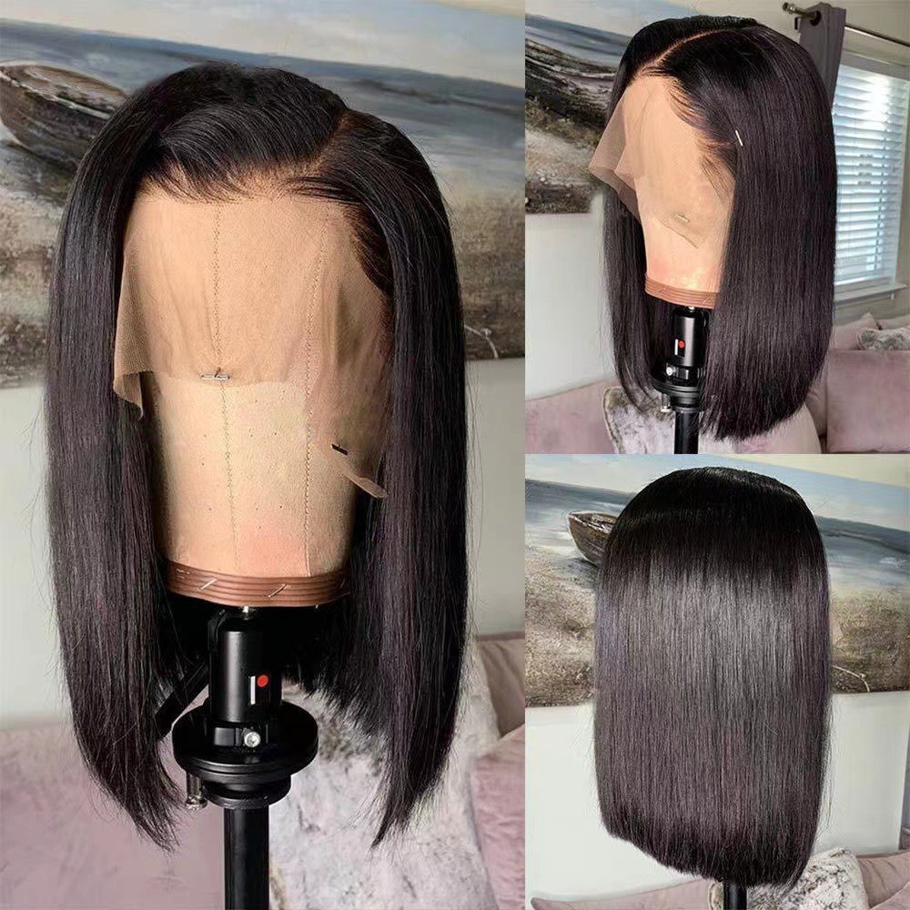 European and American Forehead Lace Wigs for Women, BoBo Head, Short Straight Hair, High Temperature Silk, Fashion Wigs, Wigs, Full Headset
