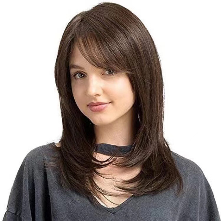 Fashion European and American wig for women, daily wear shoulder length straight hair, high temperature silk fake headband, Amazon hot wig
