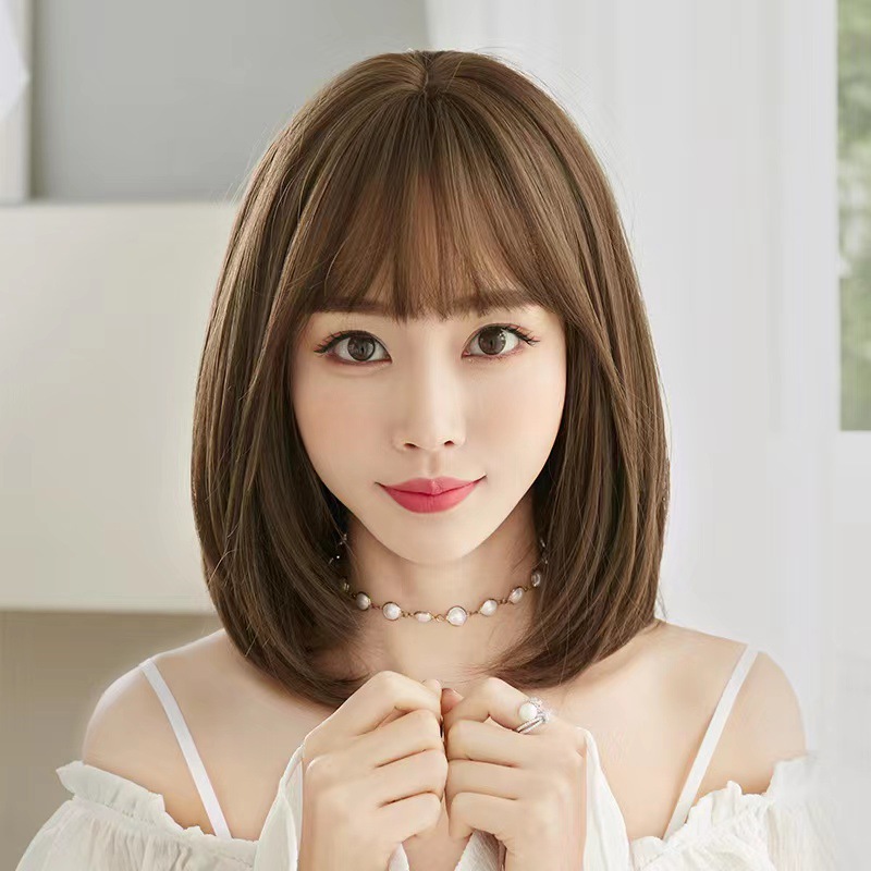 Korean women's shoulder length wig, women's hair, shoulder length bangs, long hair, air bangs, synthetic headbands in stock