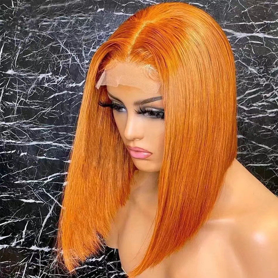 Front lace short bob haircut Amazon hot selling short straight bob haircut wig factory in stock, one piece hair replacement