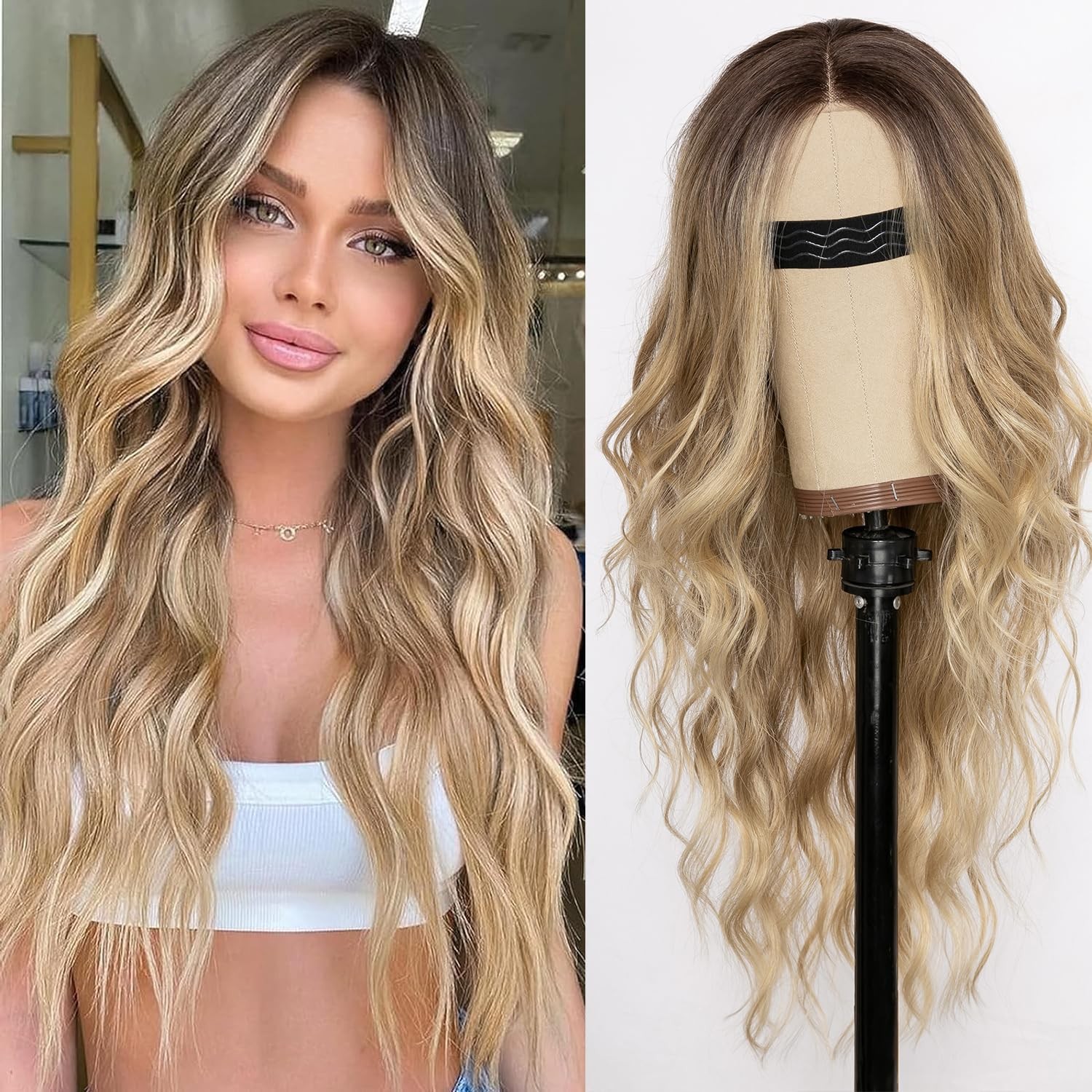 New product launch: European and American gradient color long curly hair wig, women's hair wigs, synthetic wig headband