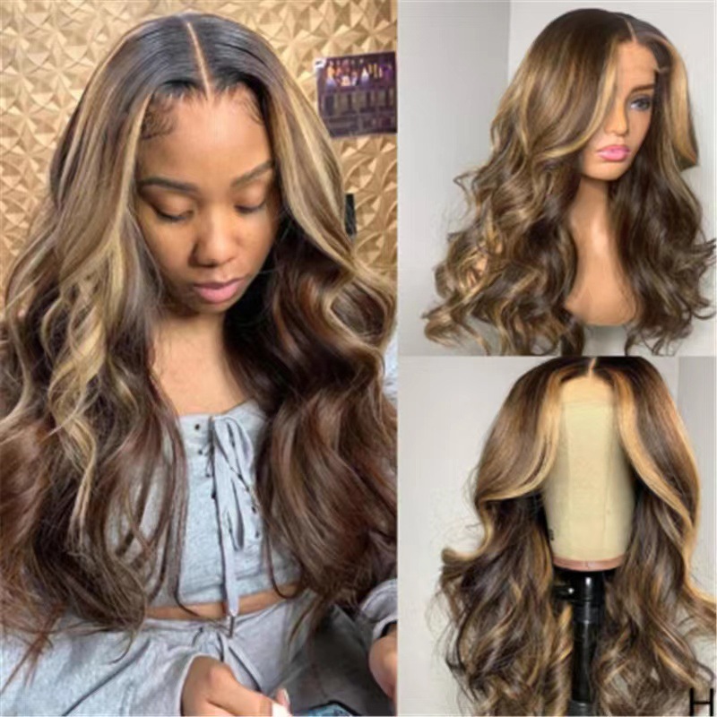 European and American wig women's long curly hair fluffy big waves brown black high temperature silk synthetic rose mesh head cover in stock for hair replacement