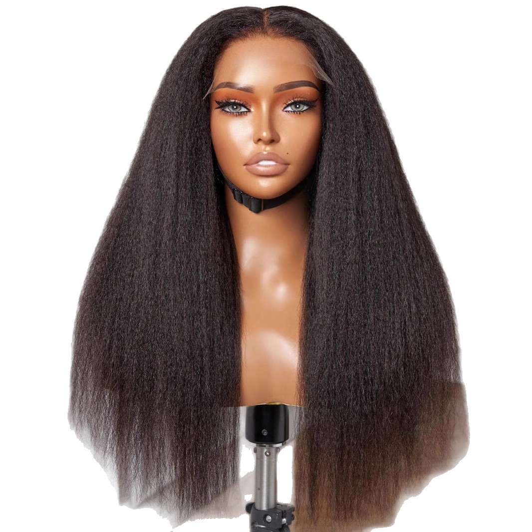 European and American wig women Yaki front lace Kinky straight hair black African wig head cover cross-border wholesale hair agency European and American wig women Yaki front lace Kinky straight hair black African wig head cover cross-border wholesale hair agency