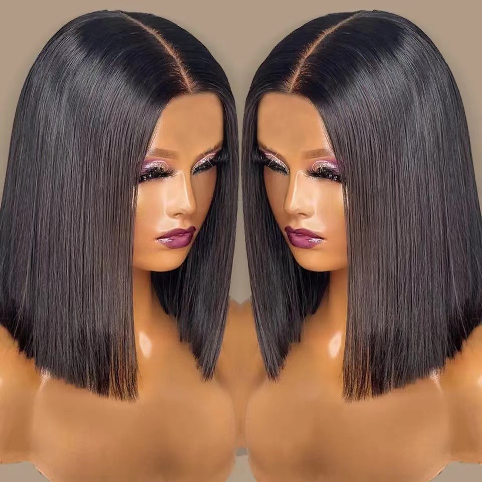 African wig front lace bob head Yaki 13x4 lace wig kinky straight in stock