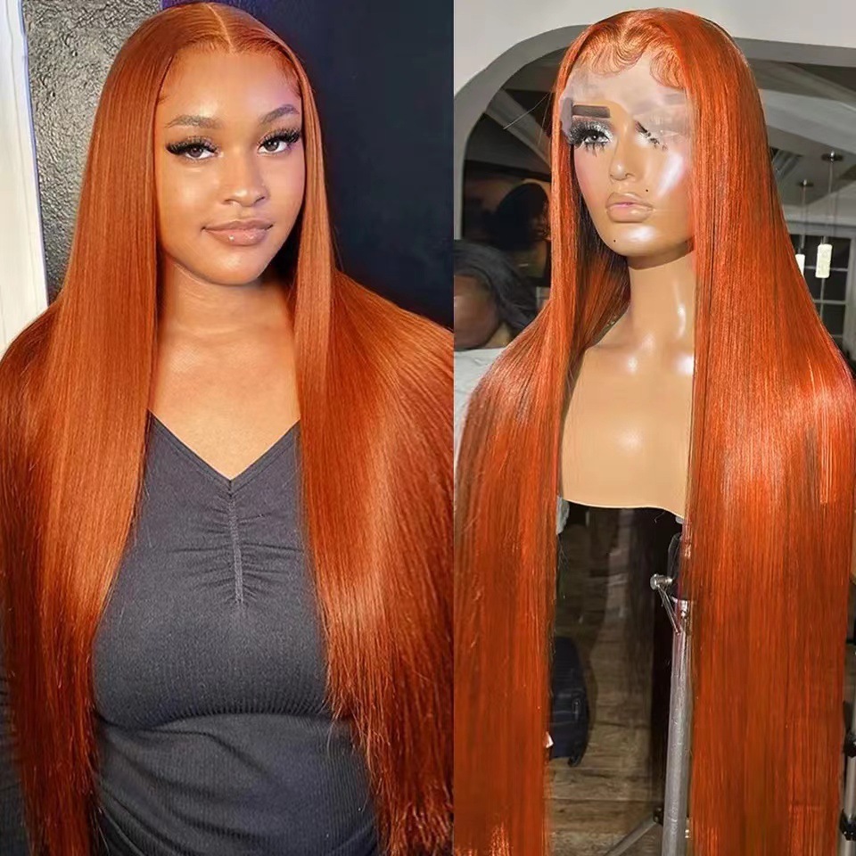 Front lace wig, orange lace straight hair, human hair wigs straight headband, one piece hair replacement