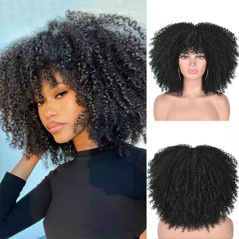 European and American synthetic wig headgear, African women's high-temperature silk small roll wig, explosive head simulation, short curly hair supply