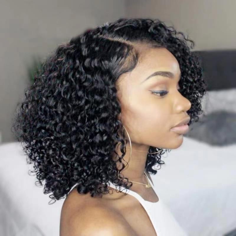 Cross border European and American wig for women, Brazil small curly hair, black African short curly hair, synthetic high-temperature silk headband in stock, showing white