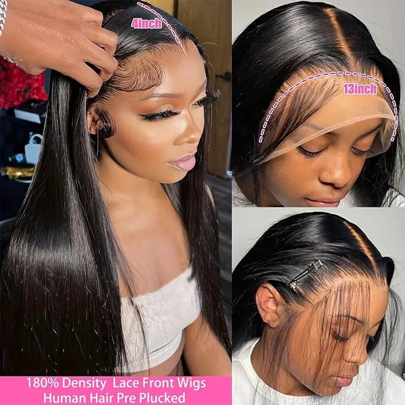 Front lace wig Amazon women's black medium split long straight hair fluffy natural fashion full hair set wholesale hair replacement