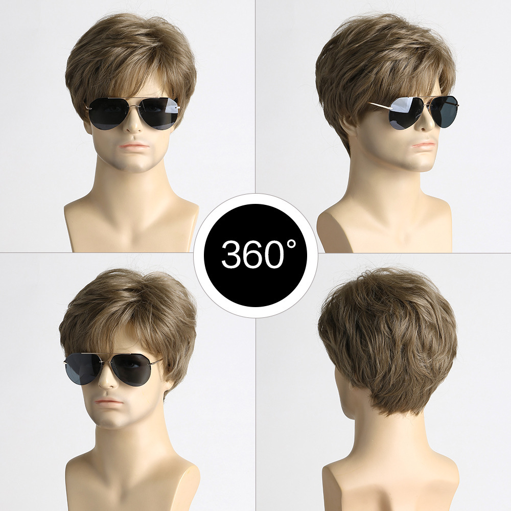2025 New Cross border Wig European and American Brown Men's Chemical Fiber Short Hair Cover Wig in Stock Factory Direct Sales 2025 New Cross border Wig European and American Brown Men's Chemical Fiber Short Hair Cover Wig in Stock Factory Direct Sales