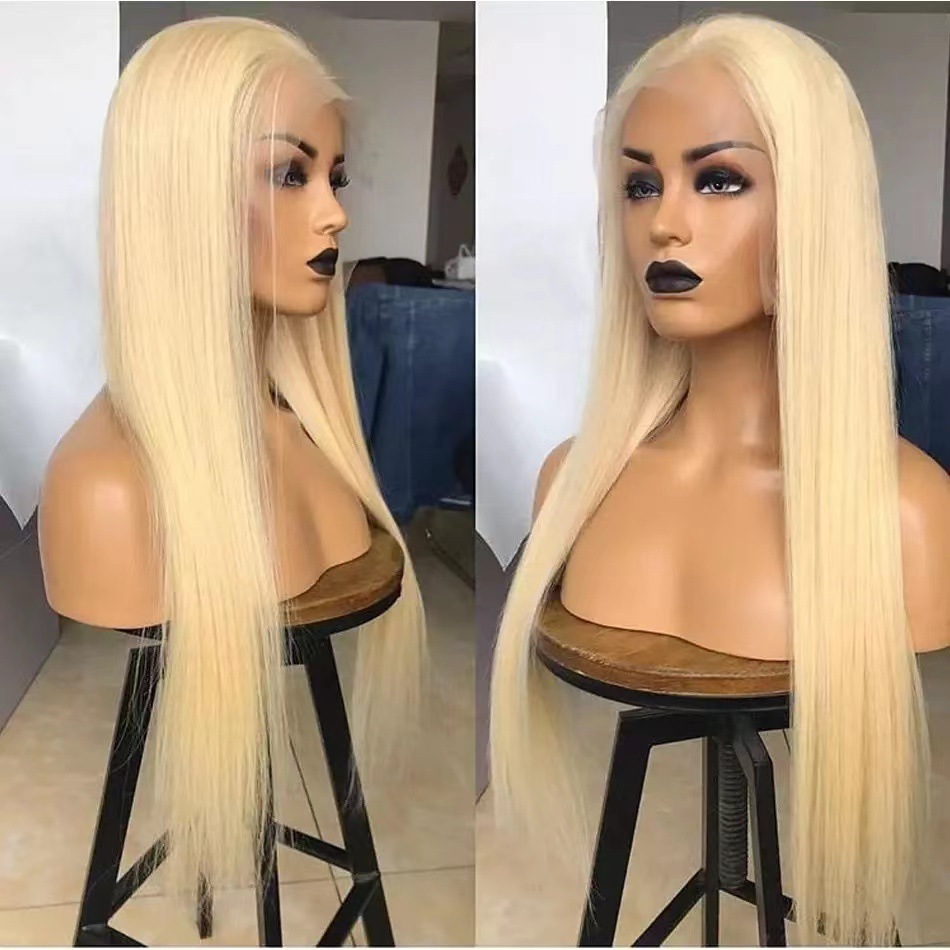 New European and American lace wig, light gold long straight hair, front lace wig, best-selling wig and headband in Africa
