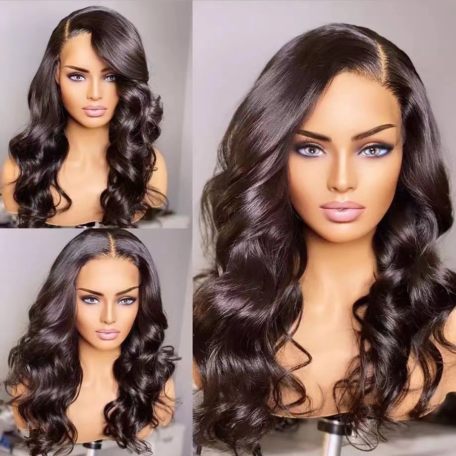 European and American new wig black long curly hair fluffy big roll European and American women's African synthetic fiber foreign trade headband wholesale