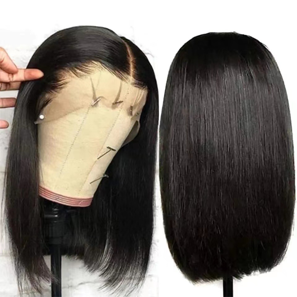 Front lace short hair African hot selling women's short straight hair gradient color lace BoBo head high temperature silk spot hair replacement Front lace short hair African hot selling women's short straight hair gradient color lace BoBo head high temperature silk spot hair replacement