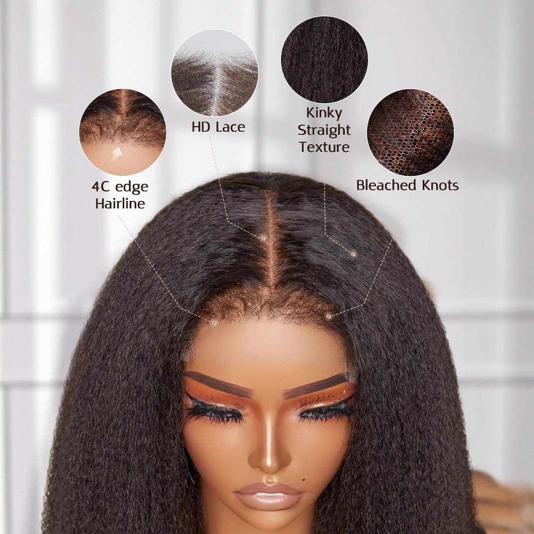 European and American wig women Yaki front lace Kinky straight hair black African wig head cover cross-border wholesale hair agency