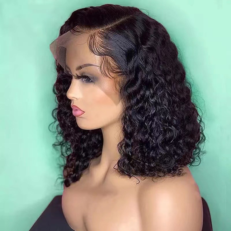 Front lace wig Amazon new wig European and American women's black small curly hair wig hair cover spot wholesale