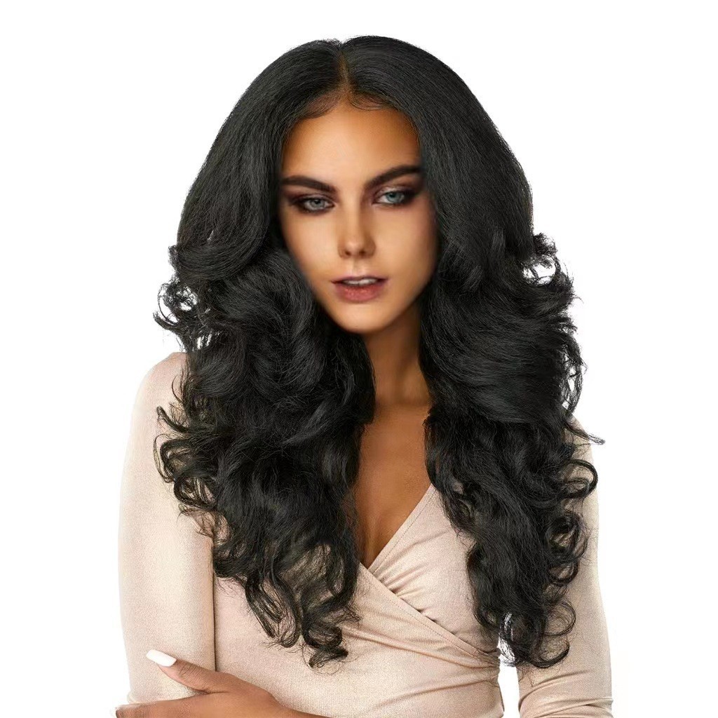 European and American wig women fluffy yaki front lace wig long curly hair foreign trade headband 13 * 4 synthetic wig women wigs