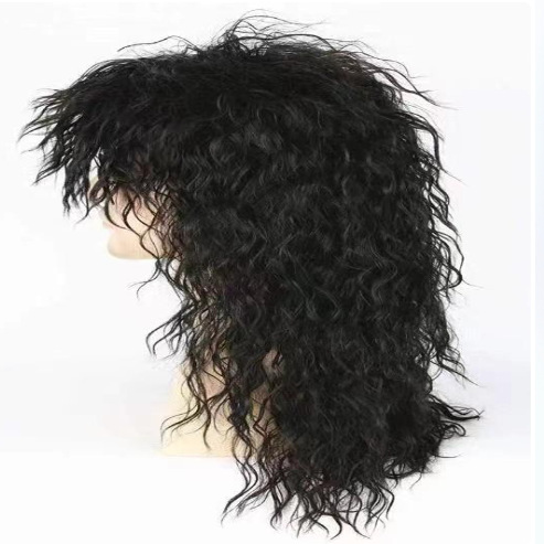 European and American men's wig punk rock long curly hair Halloween heavy metal makeup ball wig European and American men's wig punk rock long curly hair Halloween heavy metal makeup ball wig