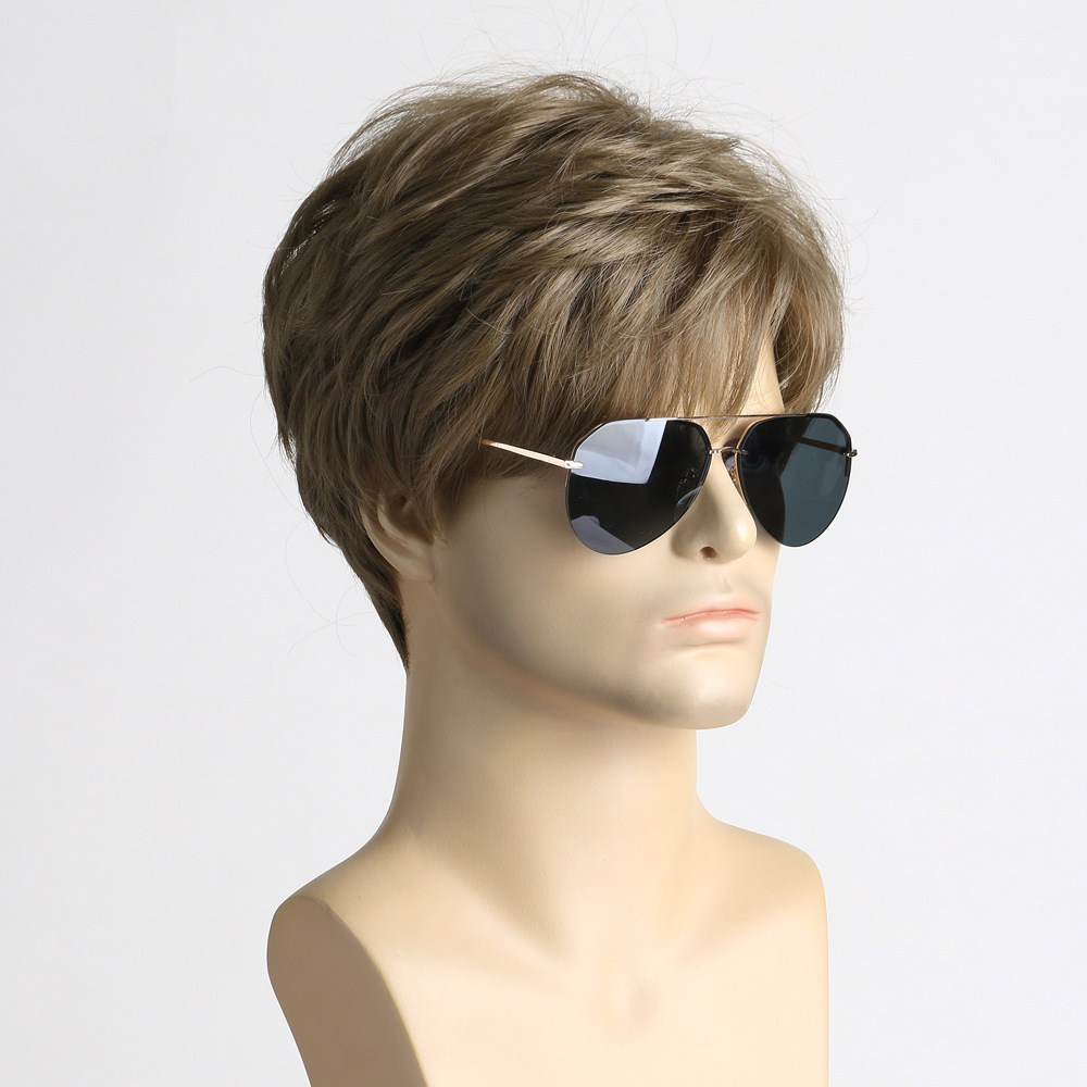 2025 New Cross border Wig European and American Brown Men's Chemical Fiber Short Hair Cover Wig in Stock Factory Direct Sales 2025 New Cross border Wig European and American Brown Men's Chemical Fiber Short Hair Cover Wig in Stock Factory Direct Sales
