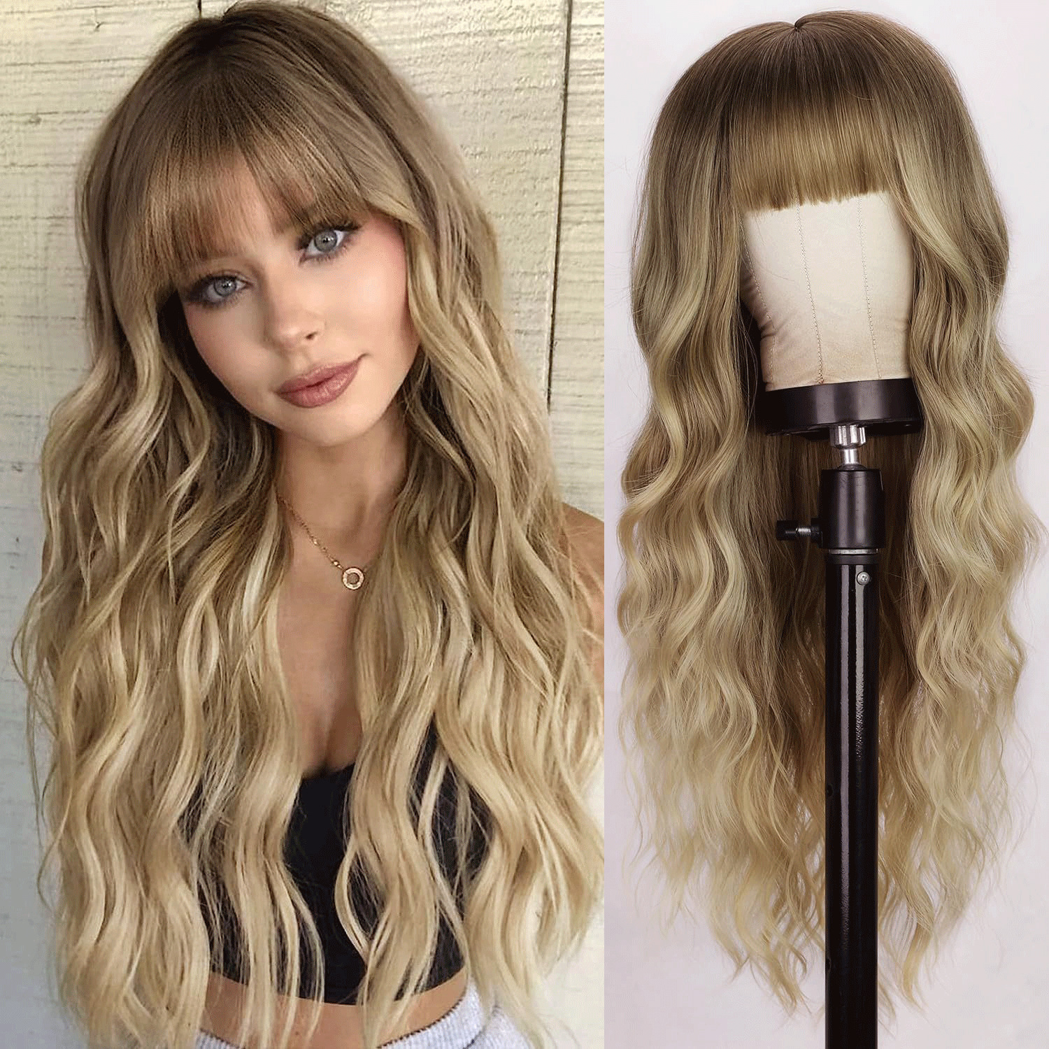 Amazon Cross border European and American Wig Gradient Long Curled Hair Wig Women's Hair Wigs Synthetic Wig Full Headset