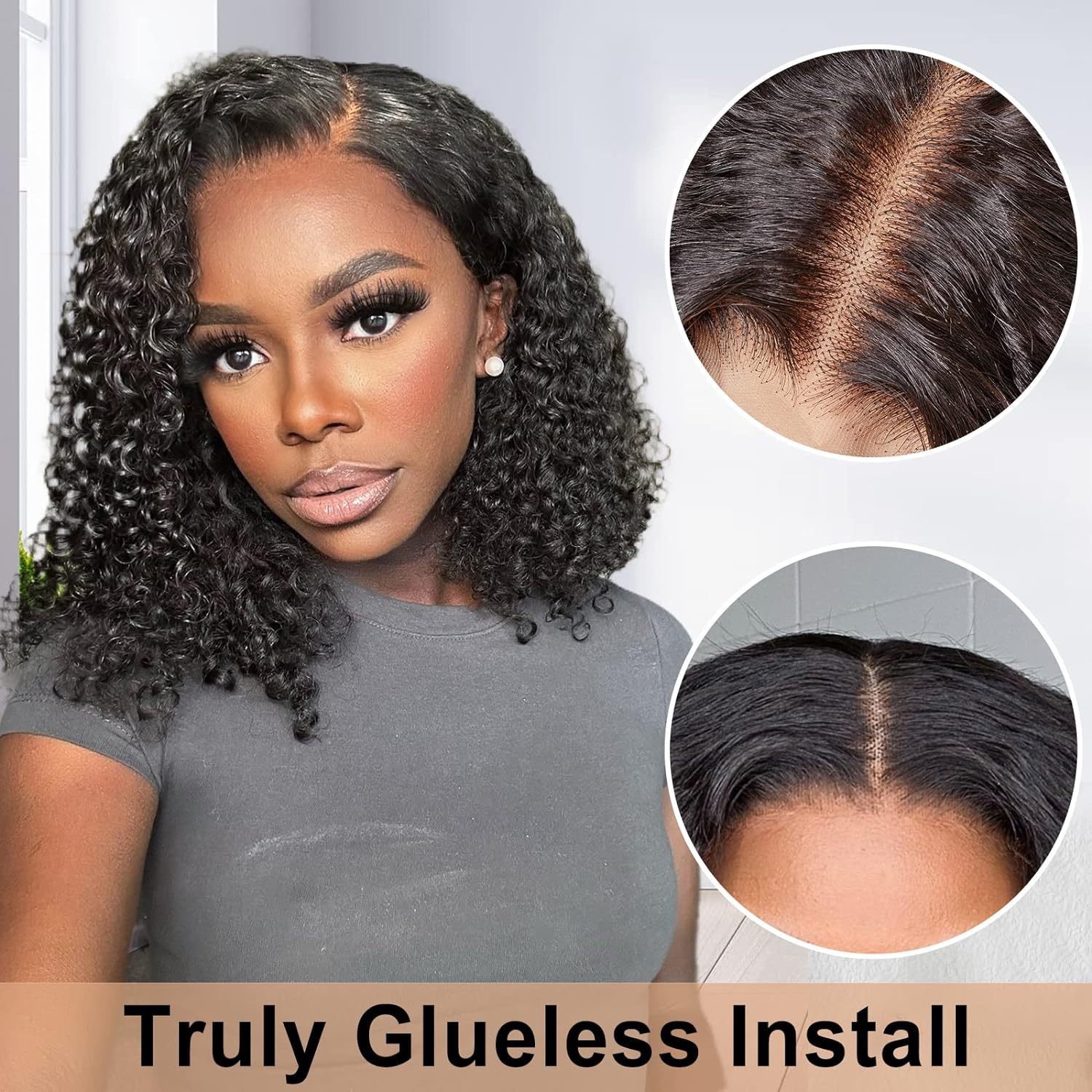 Amazon European and American Women's Lace Wig Black Medium Thin Tube Short Curly Hair Small Roll Chemical Fiber High Temperature Silk