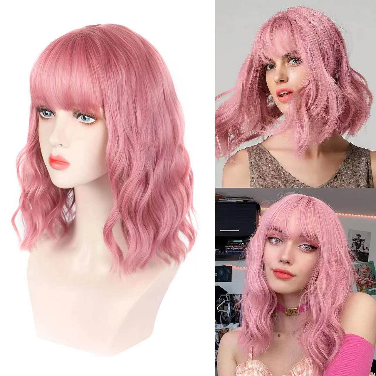 Amazon hot selling wig for women with short hair, full head set, European and American curly hair, small waves, corn perm wig set in stock