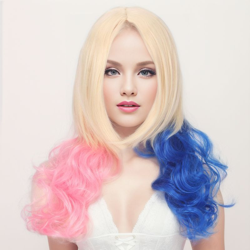 【 Younan 】 Suicide Squad Little Ugly Girl cosplay wig Harley Quinn cosplay gradient big wave