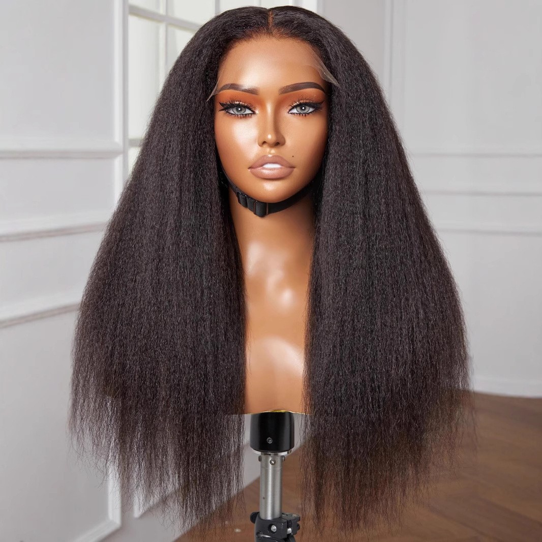European and American wig women Yaki front lace Kinky straight hair black African wig head cover cross-border wholesale hair agency European and American wig women Yaki front lace Kinky straight hair black African wig head cover cross-border wholesale hair agency