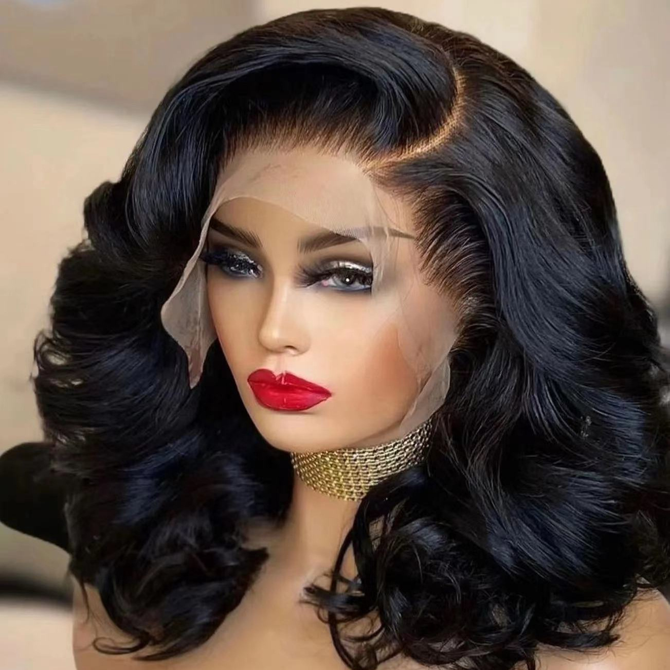 Front lace wig, headband, short curly hair body, bob humbenhairlace, front wigs in stock