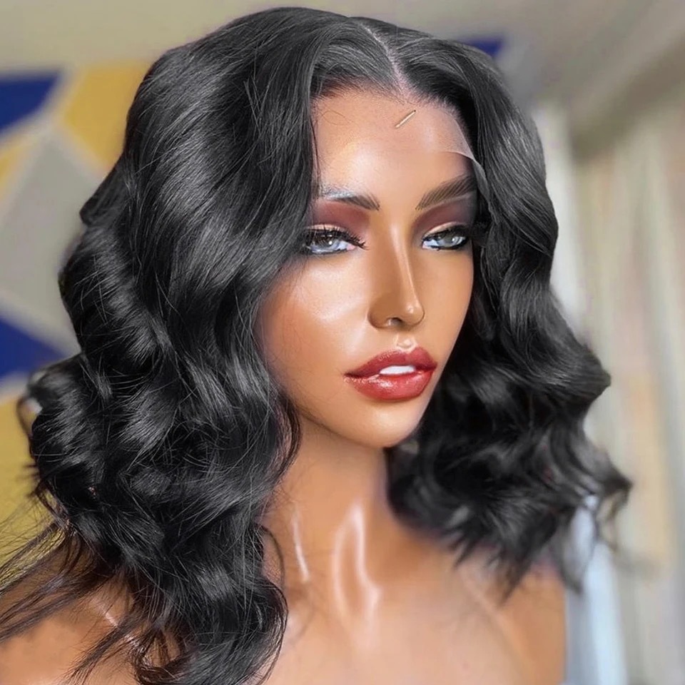 Front lace short curly hair wig set African women lace wig headband loose deep wave in stock