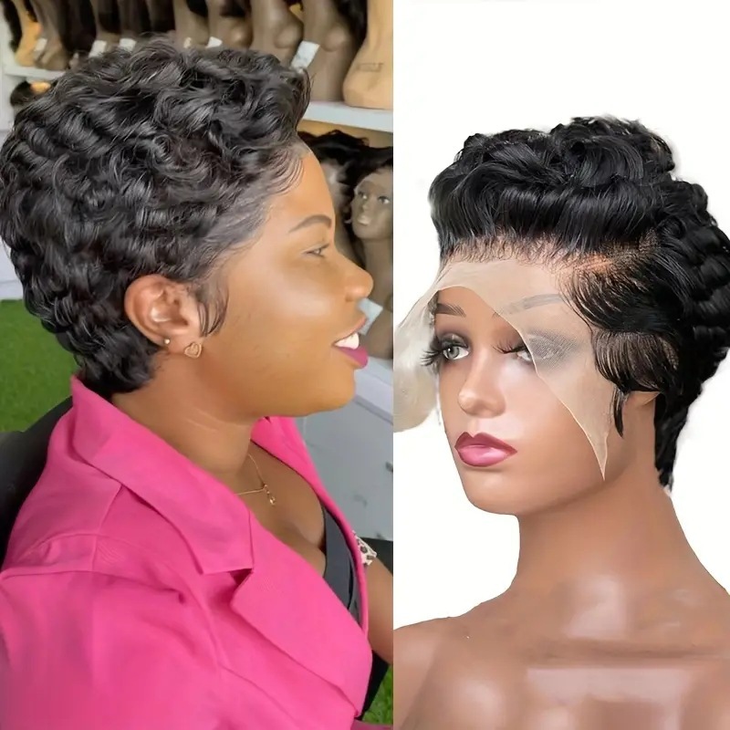 European and American fashion wig short roll ultra short curly hair cover, African hot selling lace curly hair cover, air bangs