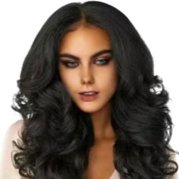 European and American fashion new product cross-border European and American women's wig, mid cut long curly hair, black mid cut fluffy long curly hair, synthetic fiber European and American fashion new product cross-border European and American women's wig, mid cut long curly hair, black mid cut fluffy long curly hair, synthetic fiber