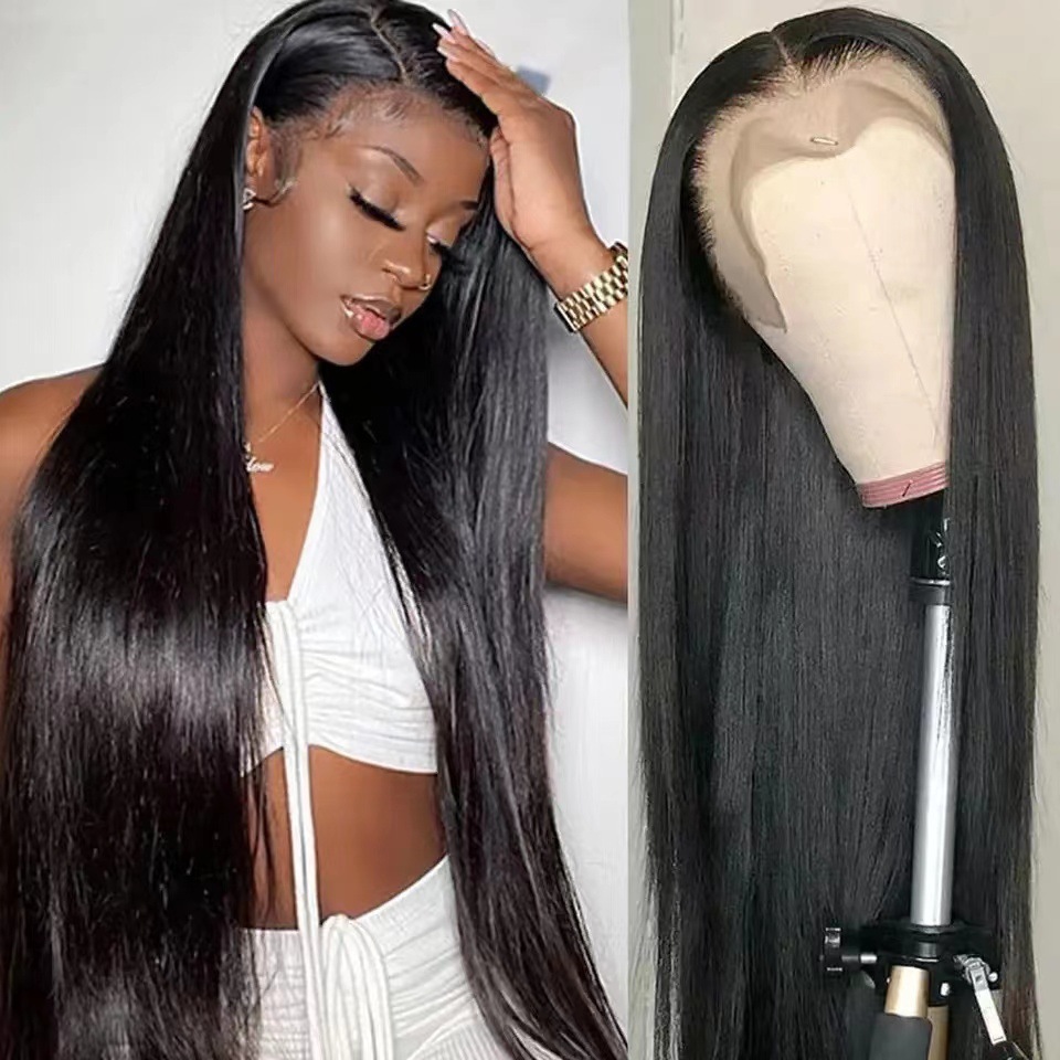 Front lace wig headpiece Human hair African hot selling women's long straight lace wig set in stock wig