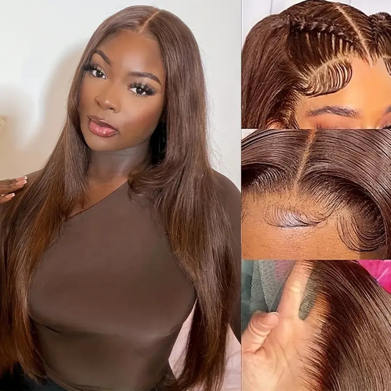 Light brown 13 * 4 front lace human wig headband # 4 straight Lace Human Hair