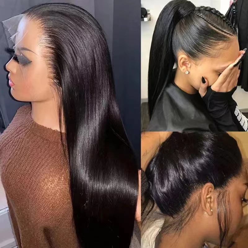 Hand woven lace wig with long straight hair, human hair wigs, European and American 13 × 4 lace wig set in stock