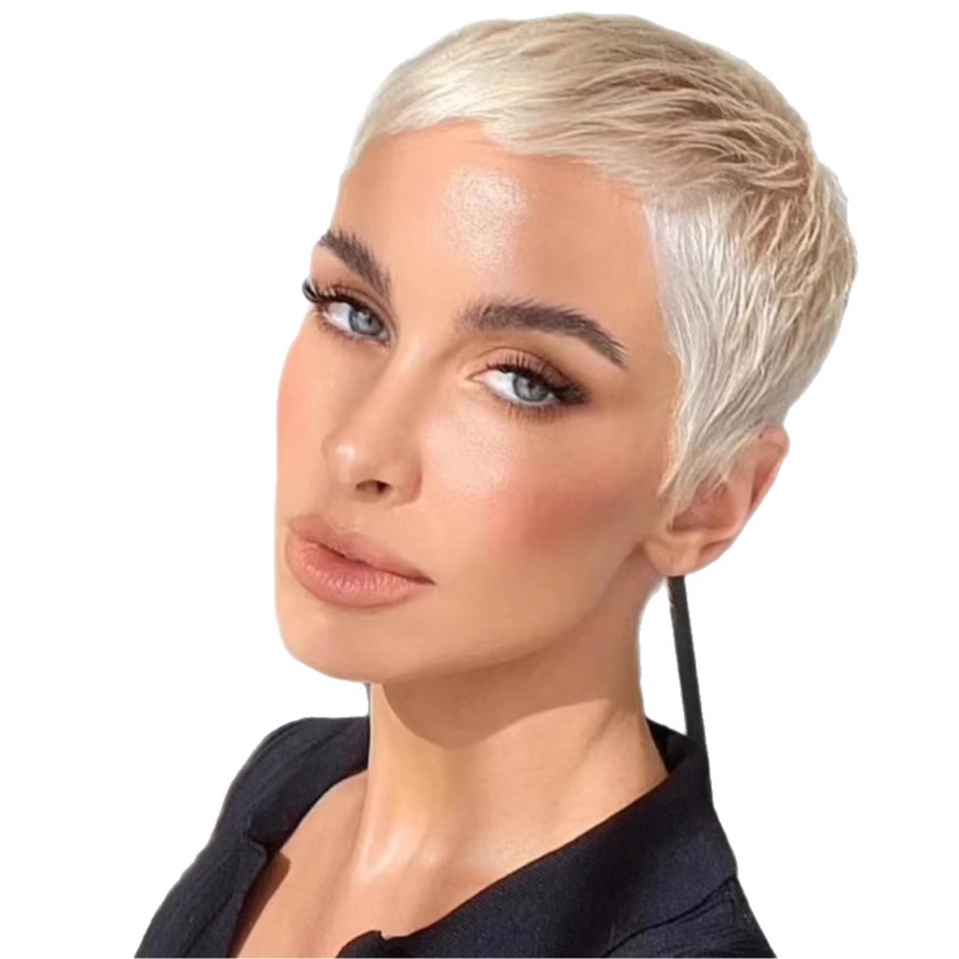 2023 New European and American Wig Women's Short Hair Golden Full Head Cover High Temperature Silk Fiber Wig Cover in Stock 2023 New European and American Wig Women's Short Hair Golden Full Head Cover High Temperature Silk Fiber Wig Cover in Stock