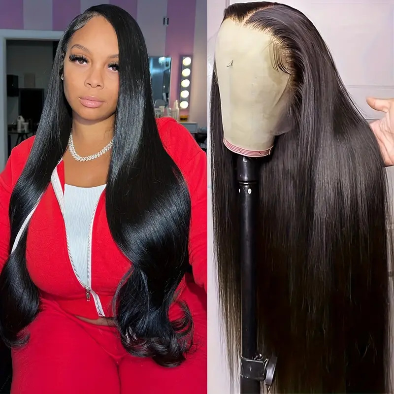 12A front lace wig black women's split long straight hair fluffy natural fashion ultra long temperament full hair set